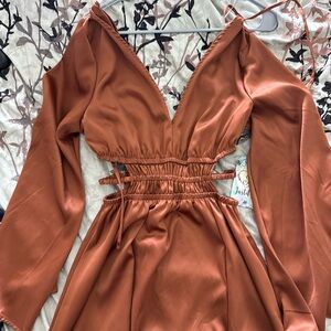 Justify Orange photoshoot Sundress with Bell Sleeves and Plunge Neckline